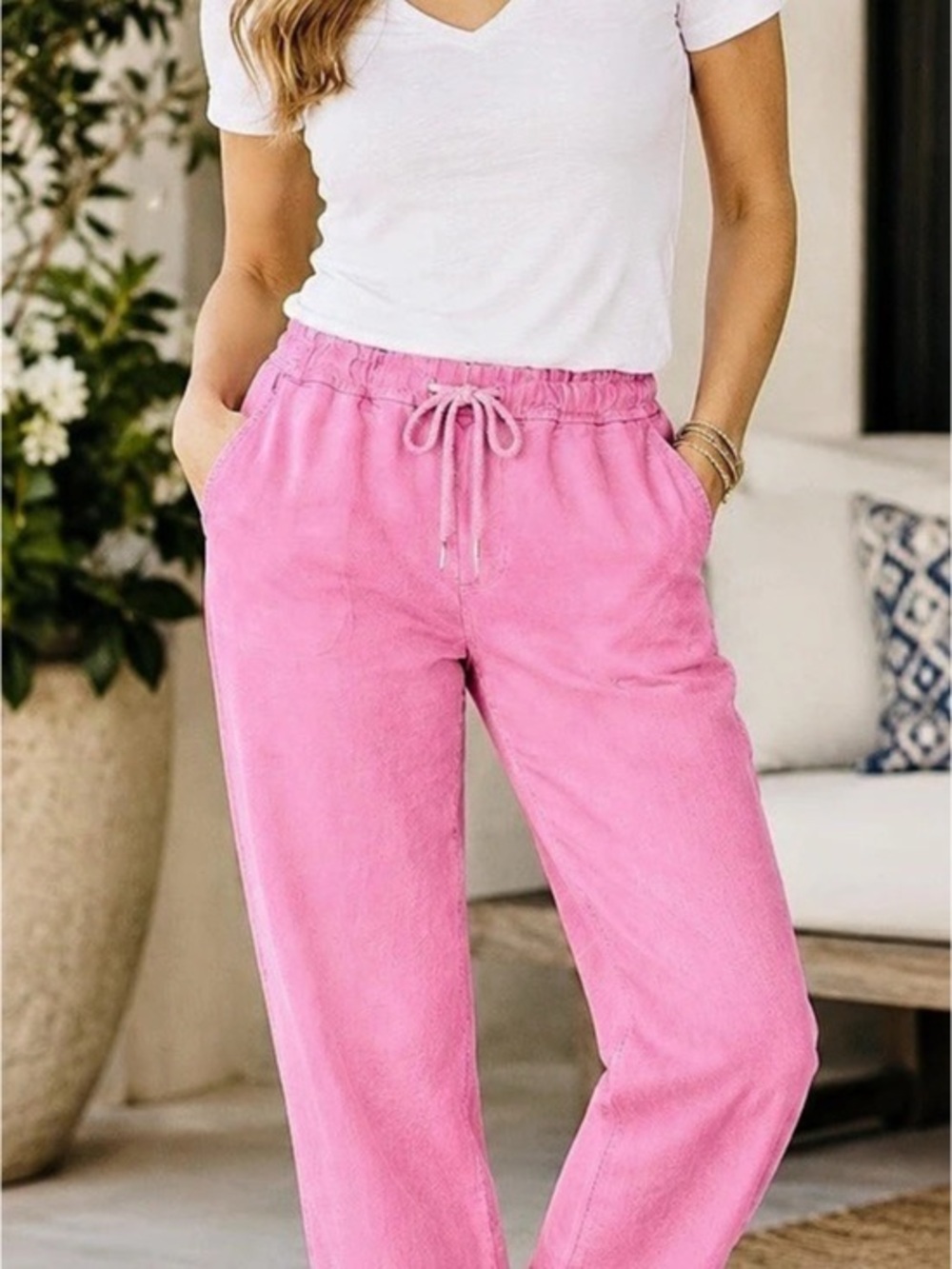 Beyond Capri One Size Draw String Pants. Bubble Gum Pink.